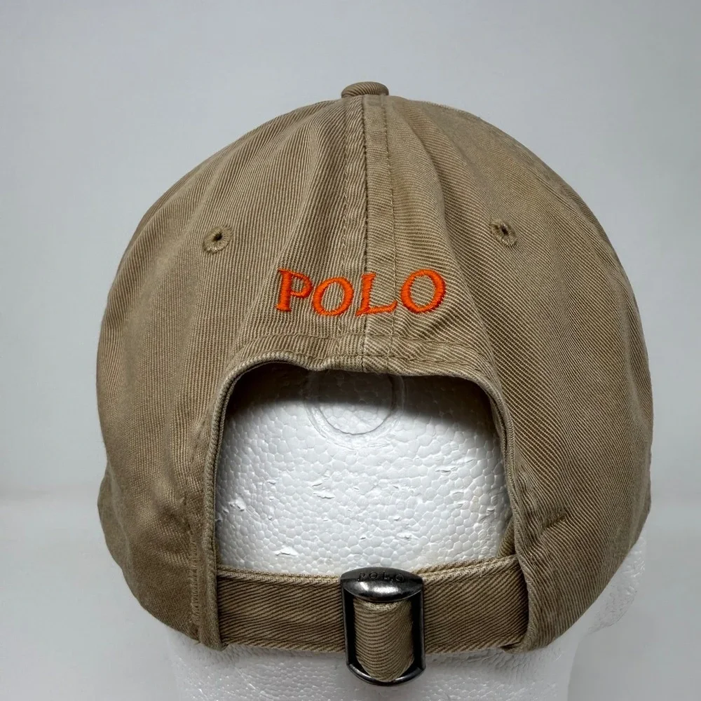 Polo Ralph Lauren Mens Khaki Tan Orange Pony Logo Adjustable Baseball Cap Hat
